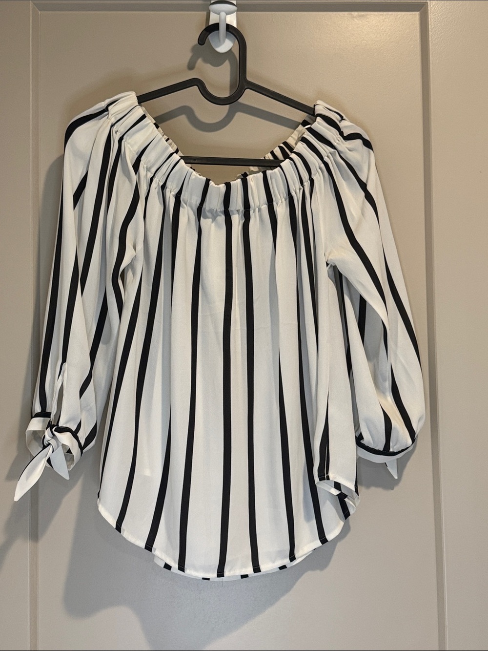 Express White Blouse with Black Vertical Stripes
